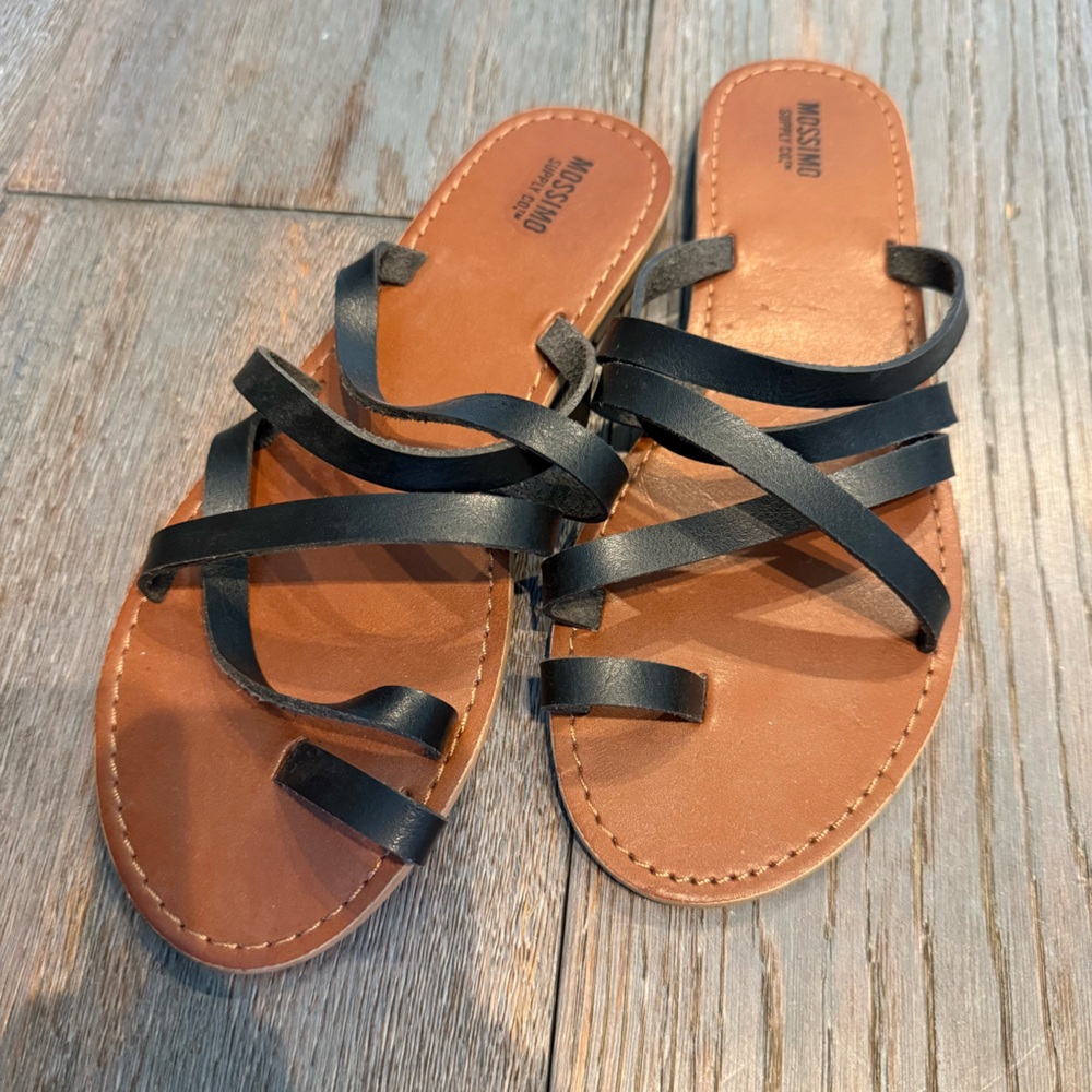 Mossimo Supply Co. Black Multi-Strap Slide Sandals with Tan Footbed